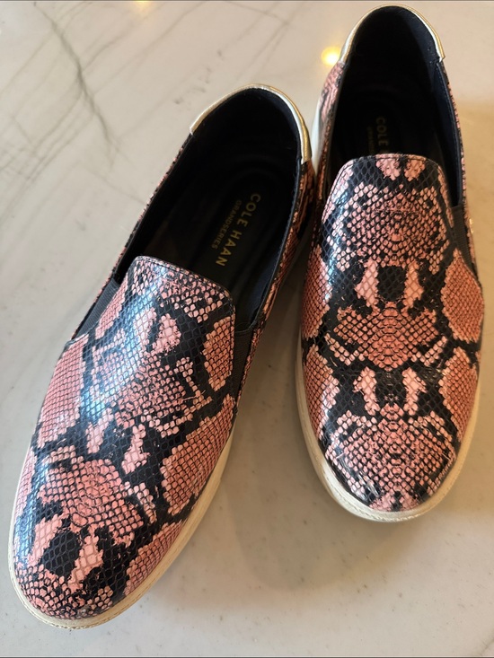 Cole Haan Shoes - Cole Haan Pink & Black Snake-Print Slip-On Sneakers Sz 9.5B